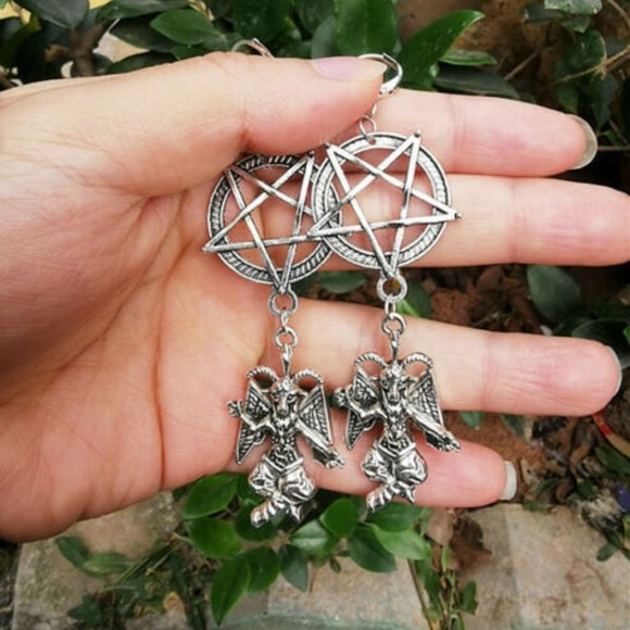 Inverted Pentagram Baphomet earrings